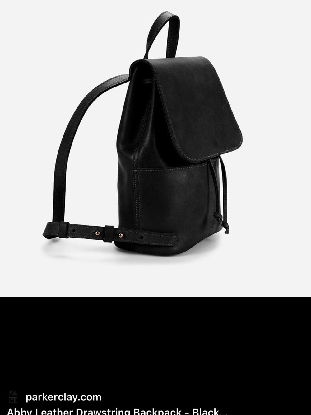 Parker Clay Abby Black Full-Grain Leather Drawstring Backpack